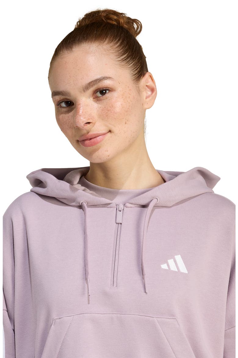 Essentials 3-Stripe Quarter Zip Sweatshirt, Alternate, color, PRELOVED FIG/ WHITE