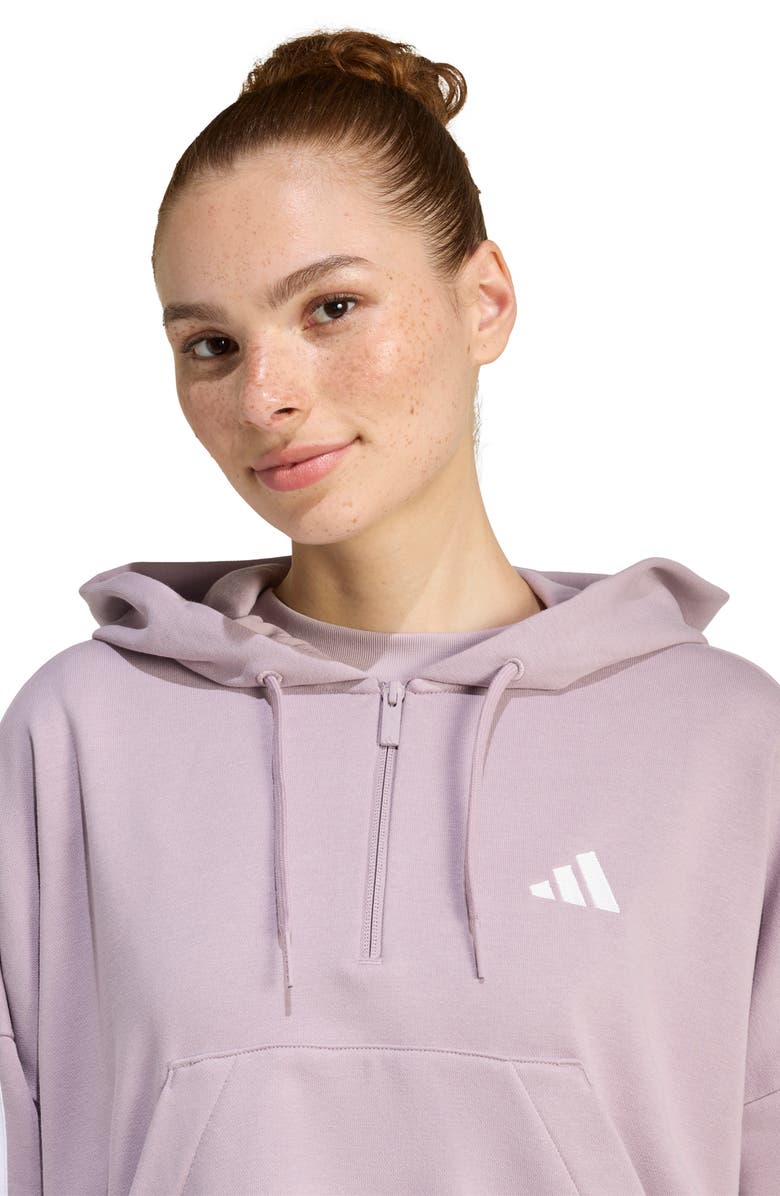 adidas Essentials 3-Stripe Quarter Zip Sweatshirt, Alternate, color, Preloved Fig/ White
