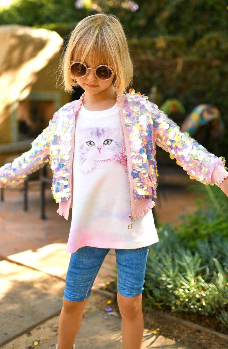 Hannah Banana Kids' Big Holographic Sequin Bomber Jacket, Alternate, color, 