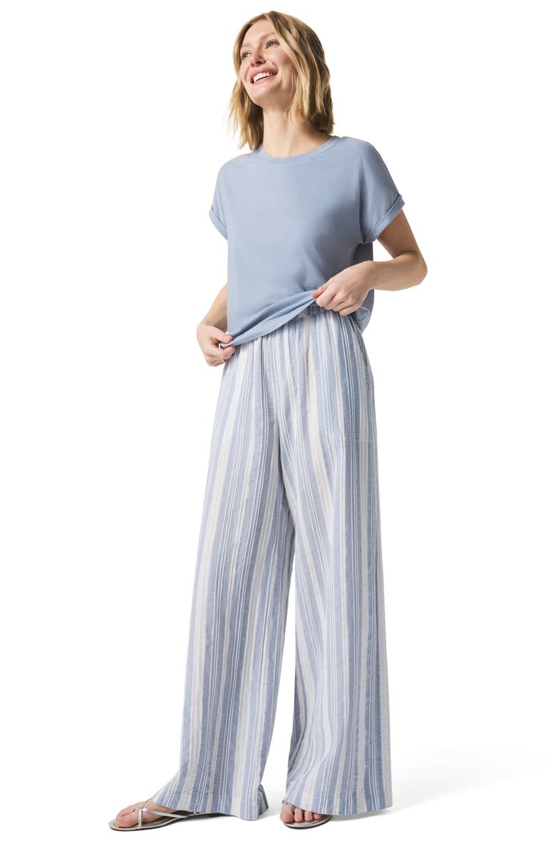 Splendid Raegan Stripe Wide Leg Pants, Alternate, color, White/ Seaport