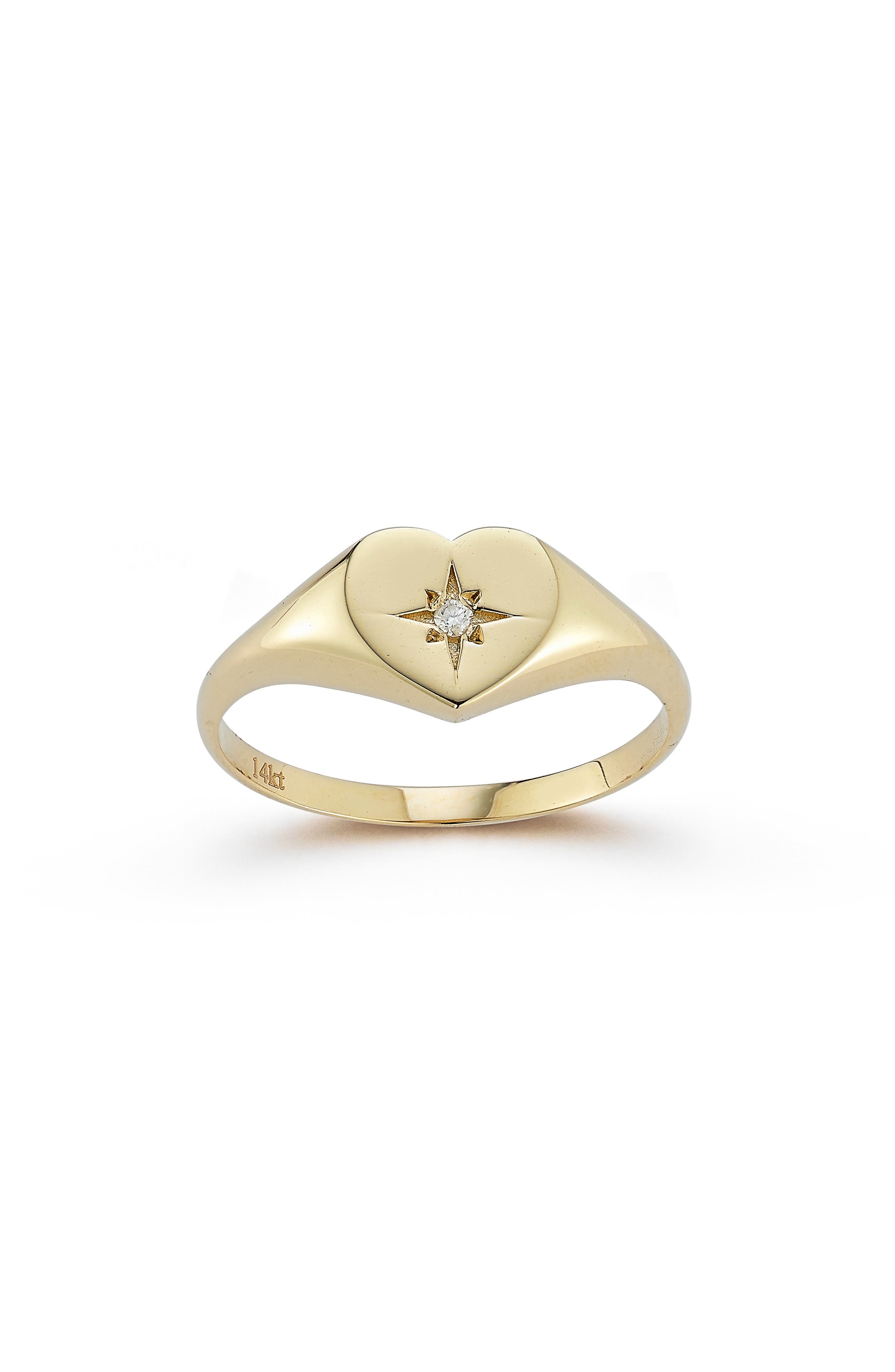 Ember Fine Jewelry 14K Gold Diamond Heart Star Signet Ring - 0.02ct.