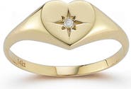 Ember Fine Jewelry 14K Gold Diamond Heart Star Signet Ring - 0.02ct.