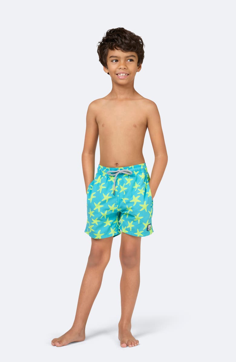 Tom & Teddy Kids' Starfish Print Swim Trunks, Alternate, color, 
