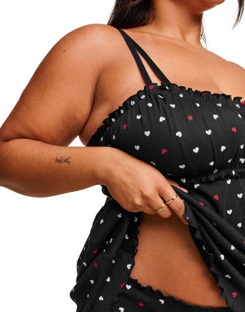 Adore Me Ophylia Babydoll & Hipster Set In Heart Black
