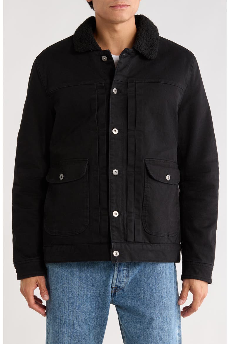 Fleece Lined Cotton Twill Ledger Jacket, Alternate, color, BLACK