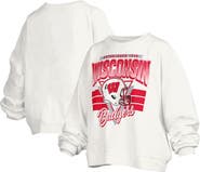 PRESSBOX Women's Pressbox White Wisconsin Badgers Janice Retro Logo Oversized Pullover Sweatshirt