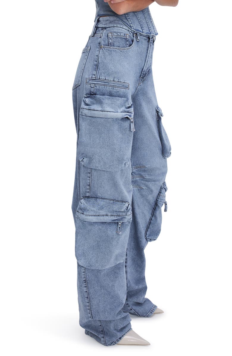Good American Wide Leg Denim Cargo Jeans, Alternate, color, 