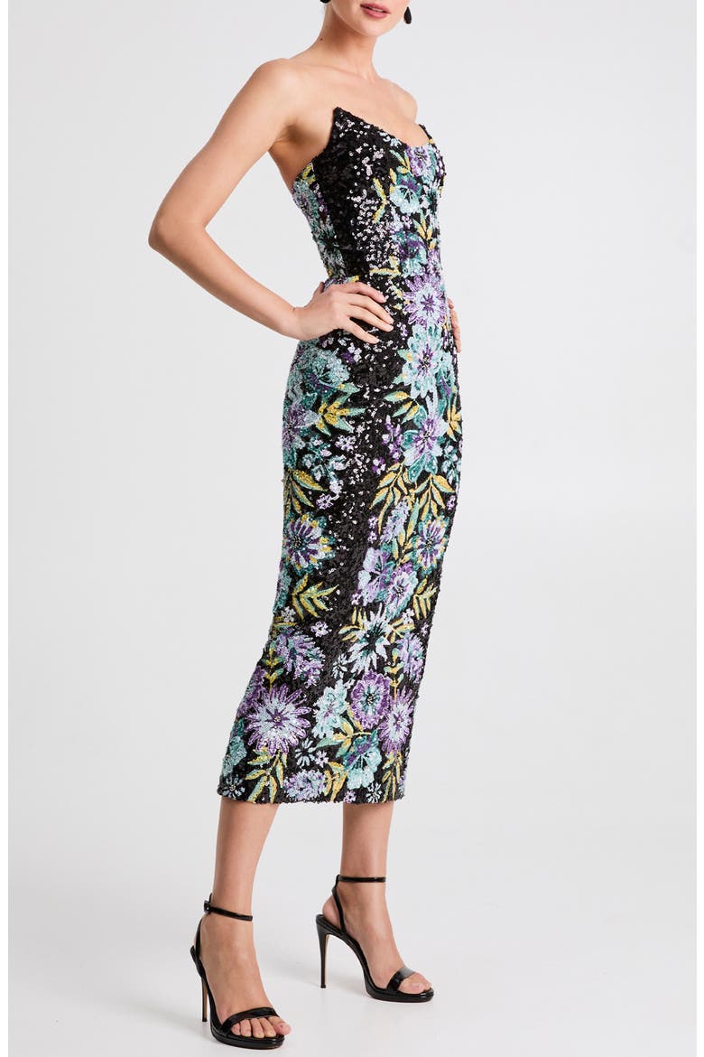 Alessandra Sequin Strapless Gown, Alternate, color, BLACK MULTI FLORAL