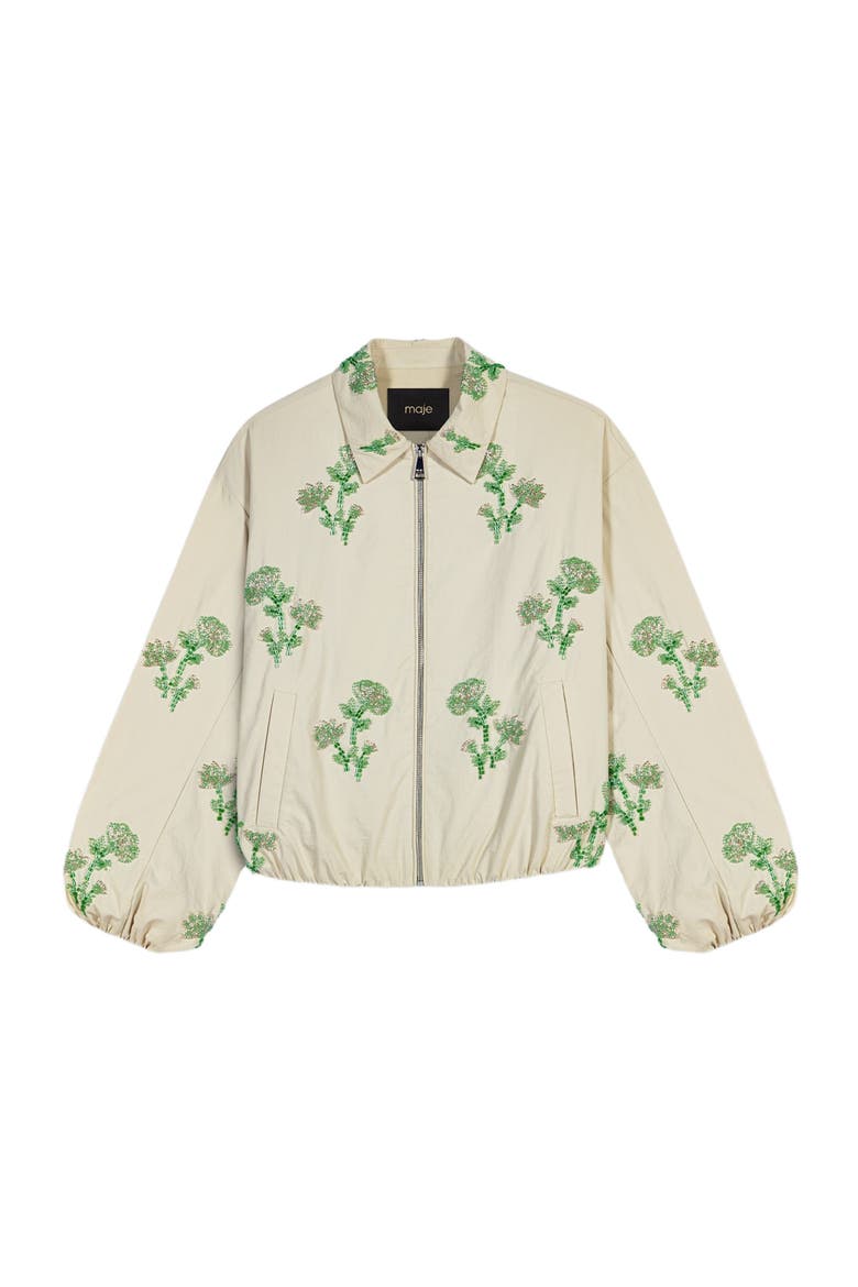Embroidered technical bomber jacket, Alternate, color, Beige