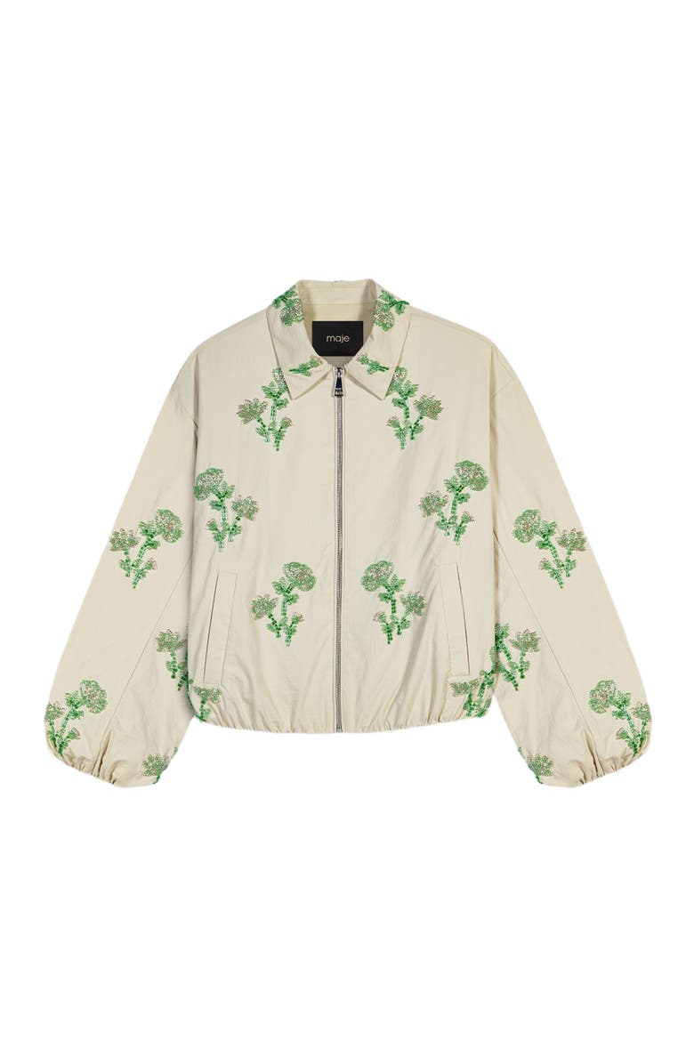 maje Embroidered technical bomber jacket, Alternate, color, Beige