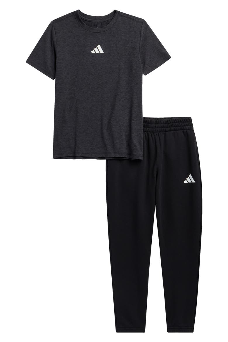 Kids' T-Shirt & Fleece Joggers 2-Piece Set, Main, color, BLACK W/ GREY MELANGE