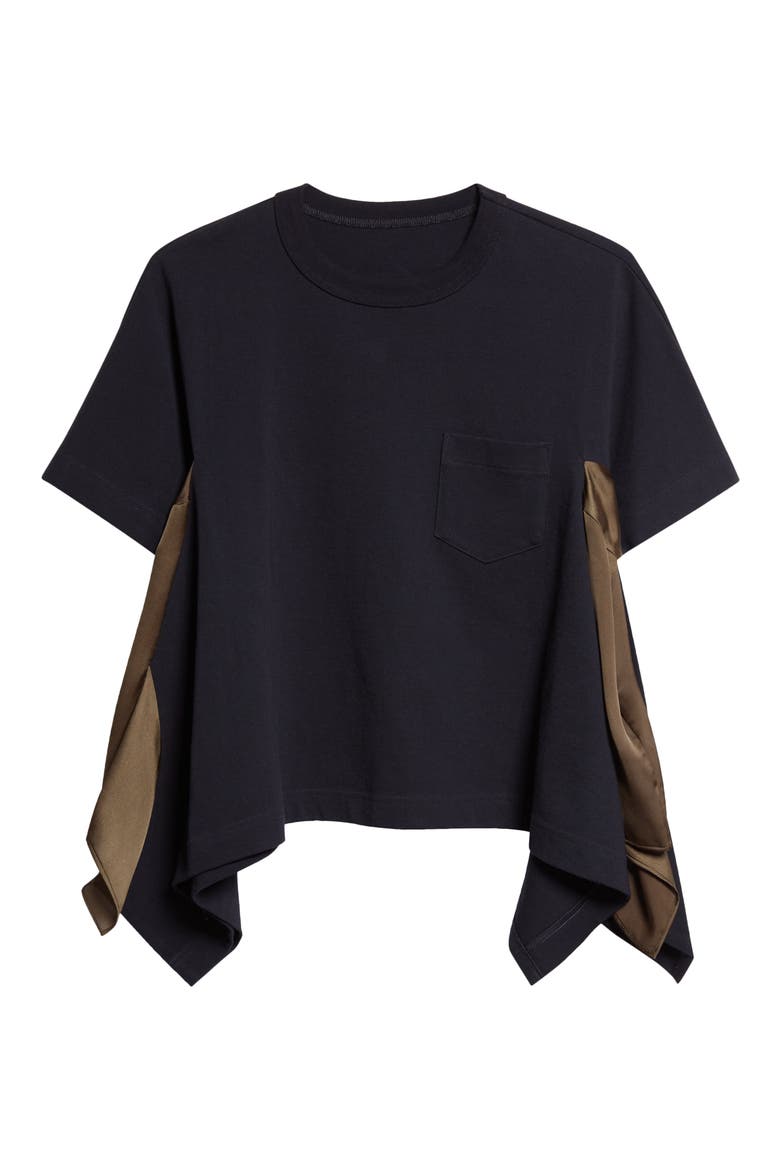 Mixed Media Cotton Jersey & Satin Pocket T-Shirt, Alternate, color, NAVY/ KHAKI