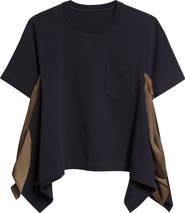 Sacai Mixed Media Cotton Jersey & Satin Pocket T-Shirt