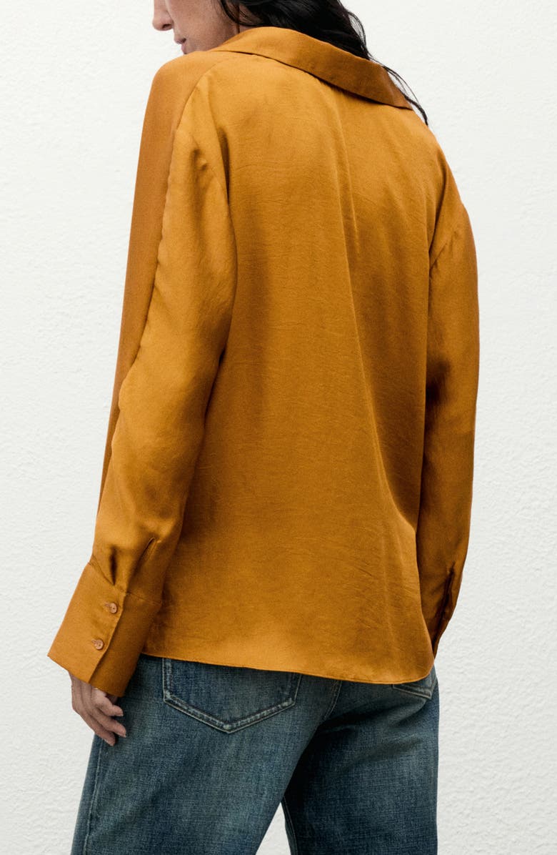 MANGO Wrap Front Satin Top, Alternate, color, Mustard