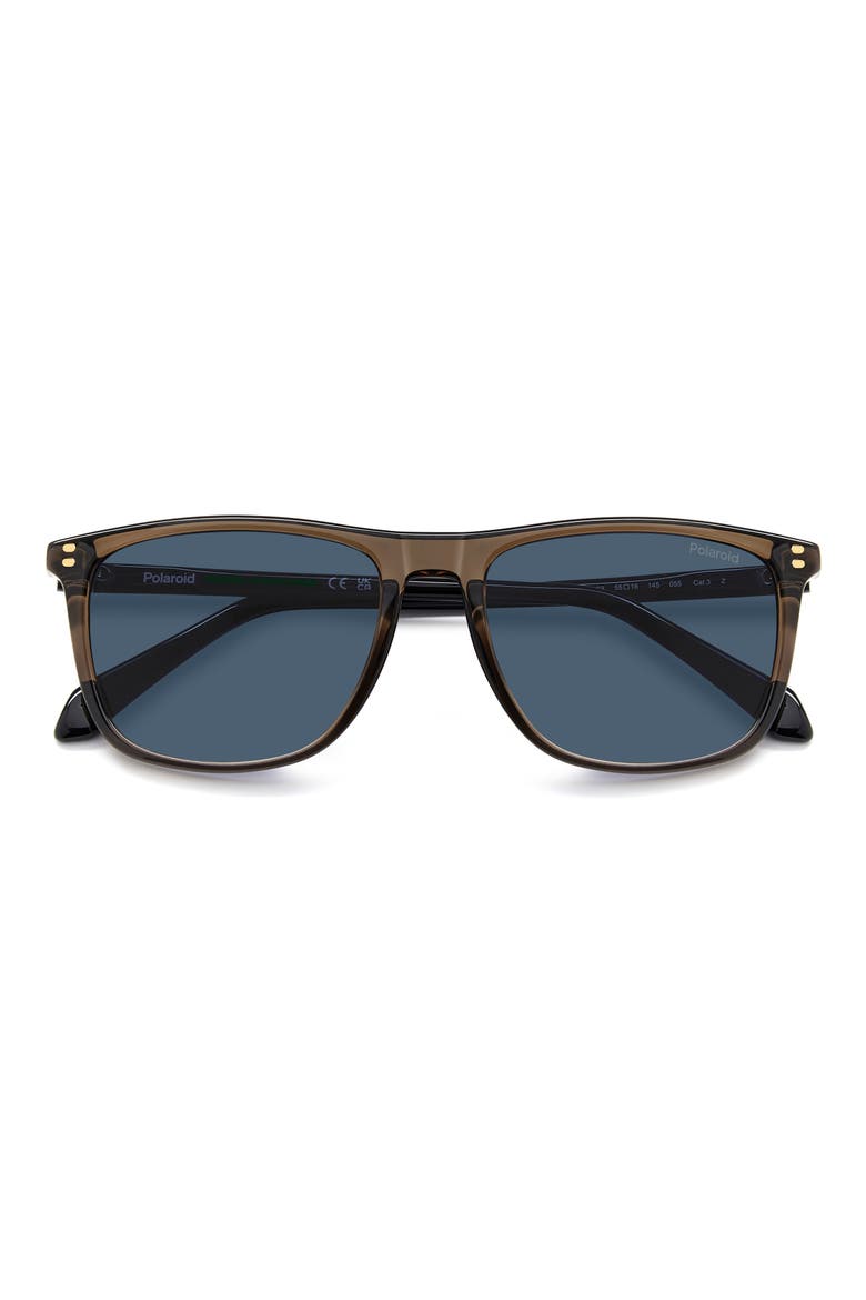 55mm Polarized Rectangular Sunglasses, Main, color, BROWN/ BLUE PZ