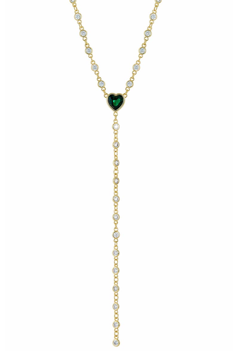SAVVY CIE JEWELS By the Yard Cubic Zirconia Y-Necklace, Main, color, Gold/Green