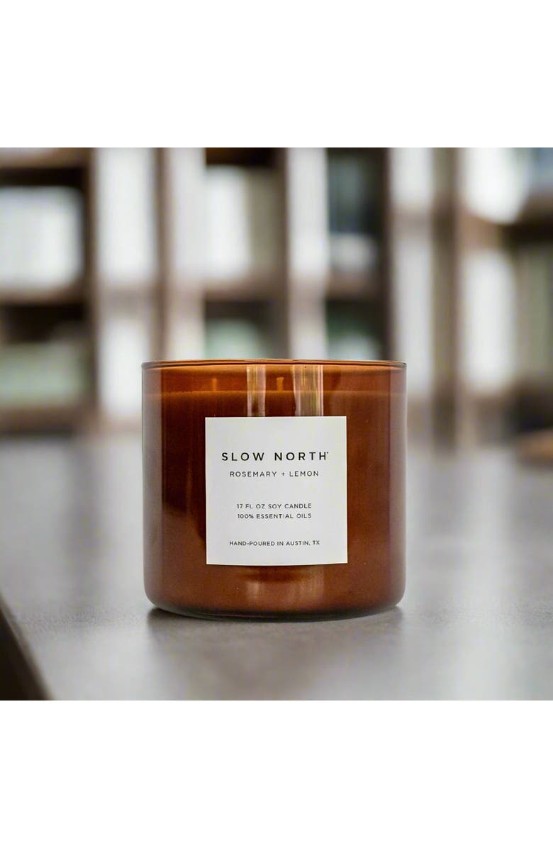 SLOW NORTH Rosemary + Lemon - Signature 3-Wick Candle, Main, color, Brown