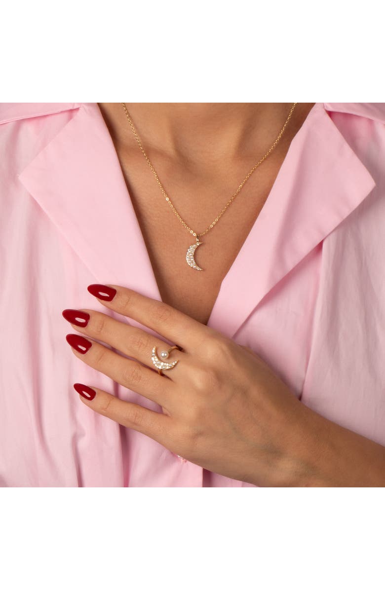 BY ADINA EDEN CZ & Pearl Crescent Open Claw Ring, Alternate, color, 