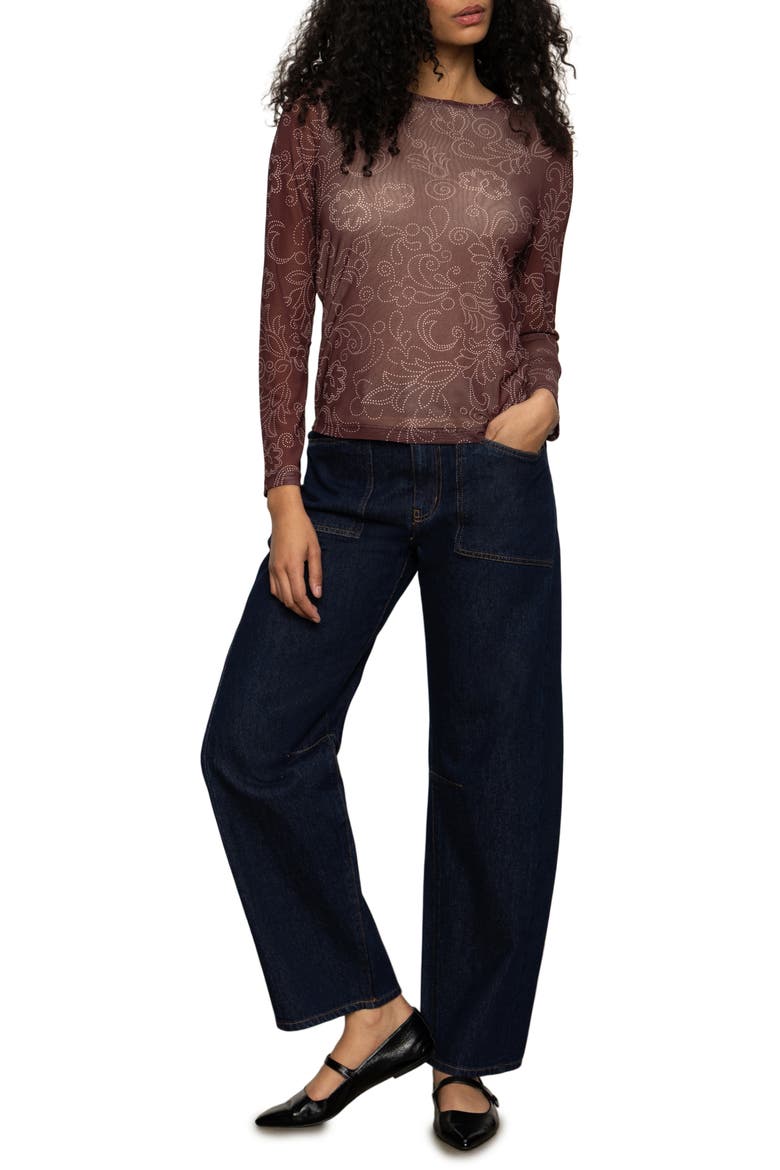 Floral Print Long Sleeve Mesh Top, Alternate, color, BOHEMIAN