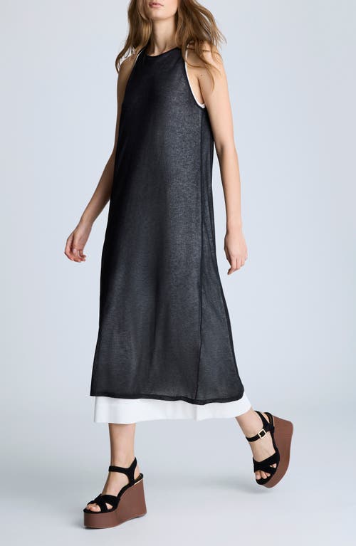 Kenneth Cole Sheer Layer Midi Dress In Black