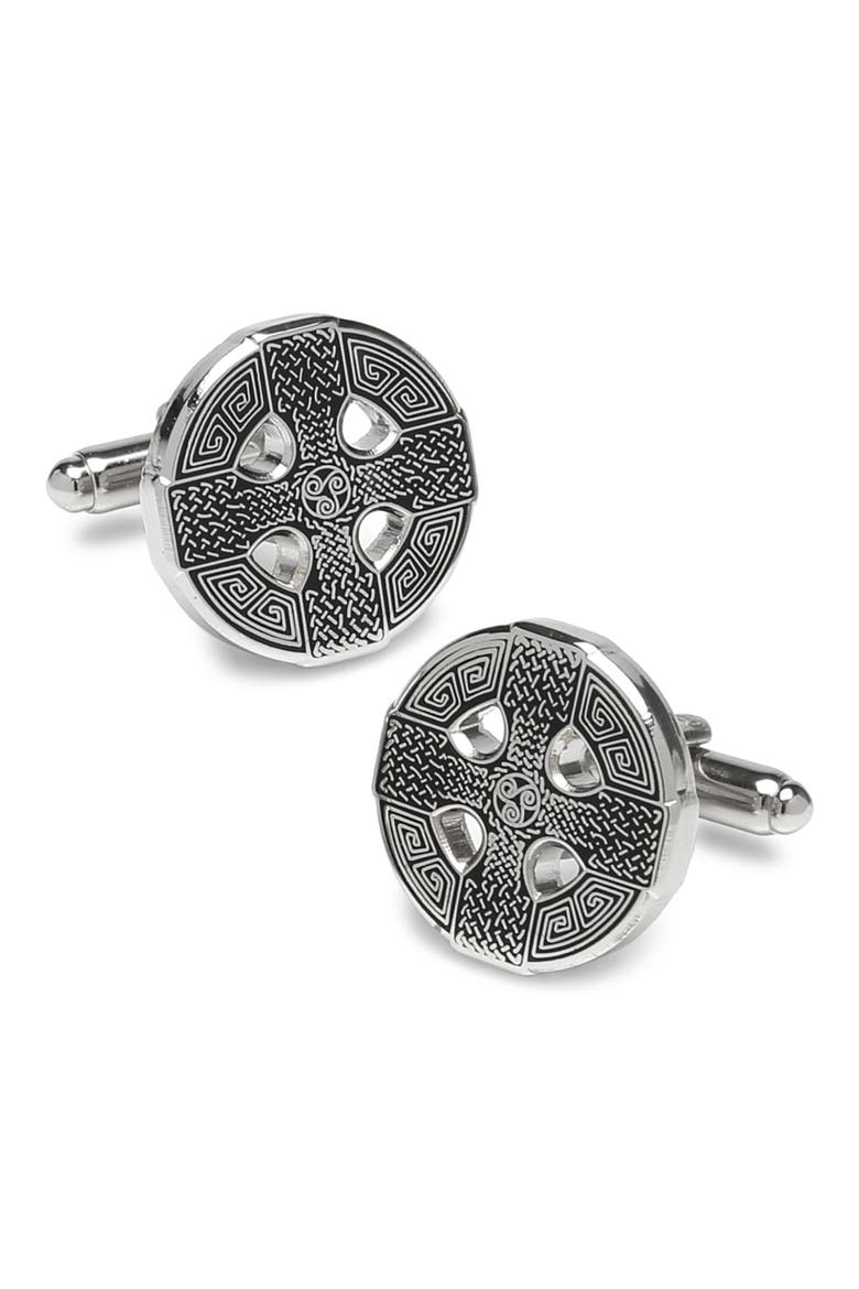 Celtic Cross Cuff Links, Main, color, BLACK