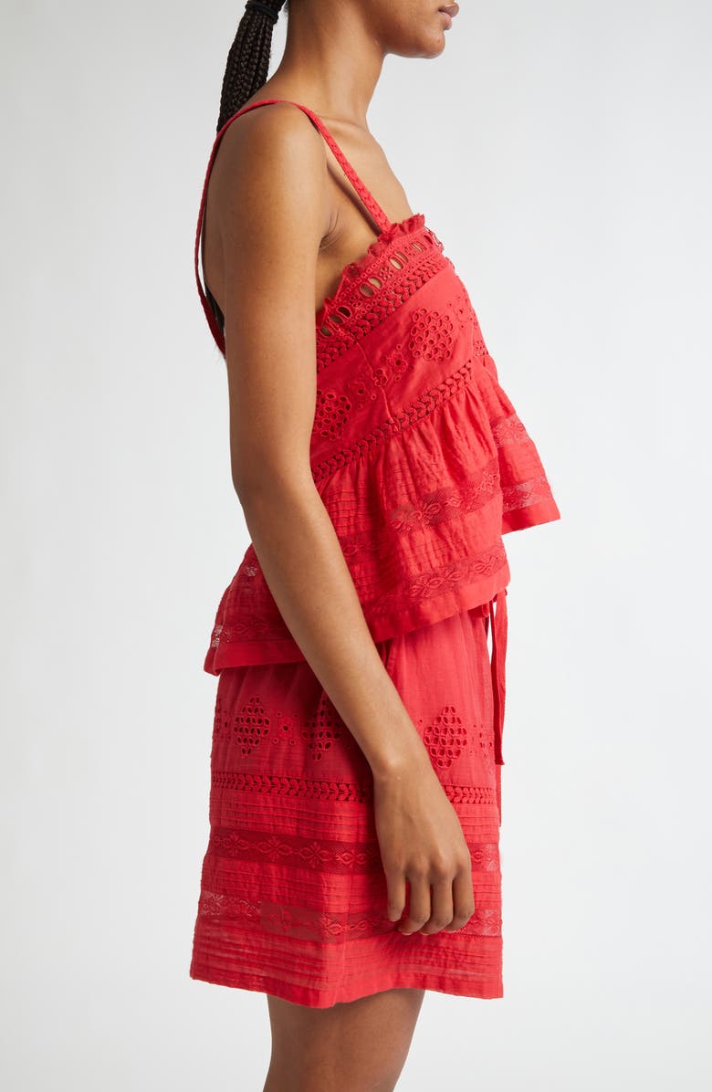 Isabel Marant Étoile Denys Embroidered Eyelet Cotton Peplum Camisole, Alternate, color, Red