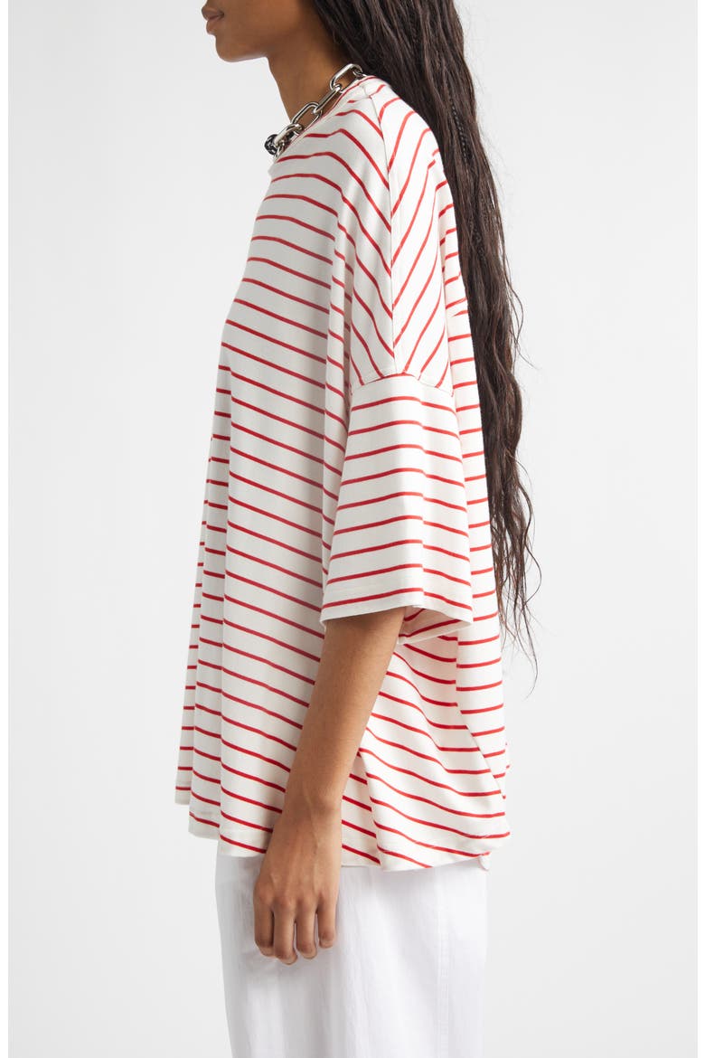 Stripe Oversize Cotton T-Shirt, Alternate, color, WHITE / RED STRIPE