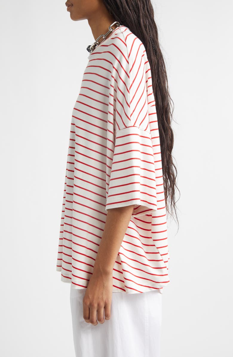 PLAN C Stripe Oversize Cotton T-Shirt, Alternate, color, White / Red Stripe