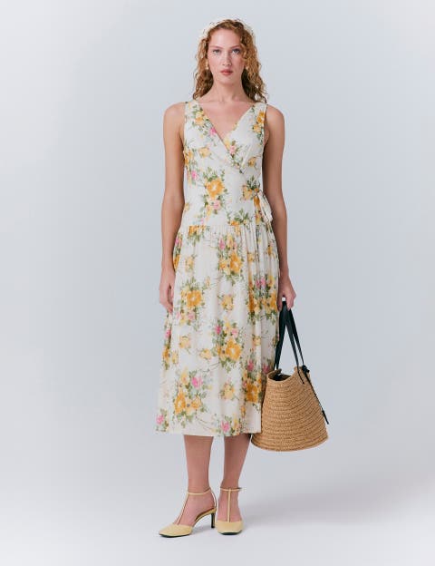 Julia Cotton Floral Midi Wrap Dress