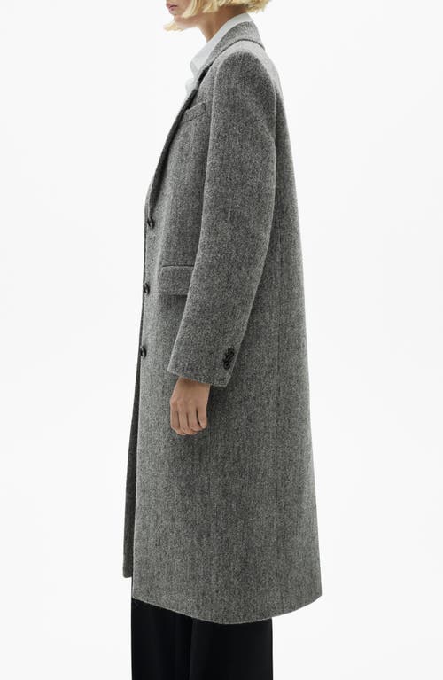 Mango Tweed Longline Coat In Grey