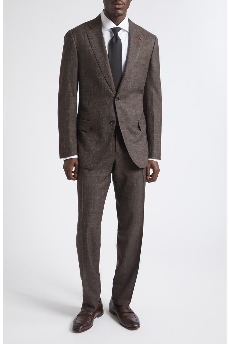 Pinstripe Wool & Silk Suit, Main, color, DARK BROWN 450