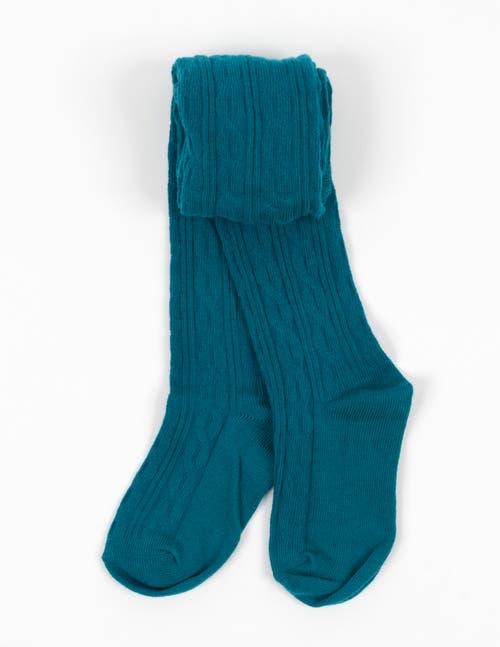 Leveret Girls Cable Knit Tights, Cotton Blend In Blue