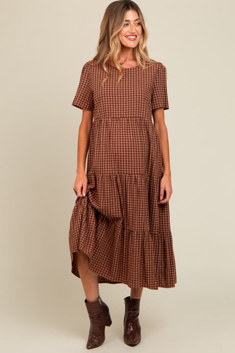 Gingham Tiered Midi Dress