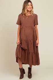 PinkBlush Gingham Tiered Midi Dress