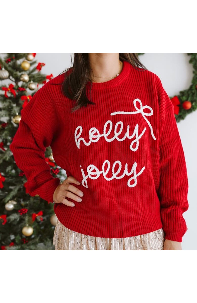 Sweet Wink Holly Jolly Bow Merry Christmas Knit Women's Sweater, Alternate, color,