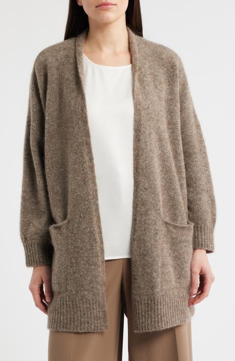 Eileen Fisher  Long Cardigan レディース Sweaters Cocoa Silk & Cotton Interlock Long Cardigan | EILEEN FISHER