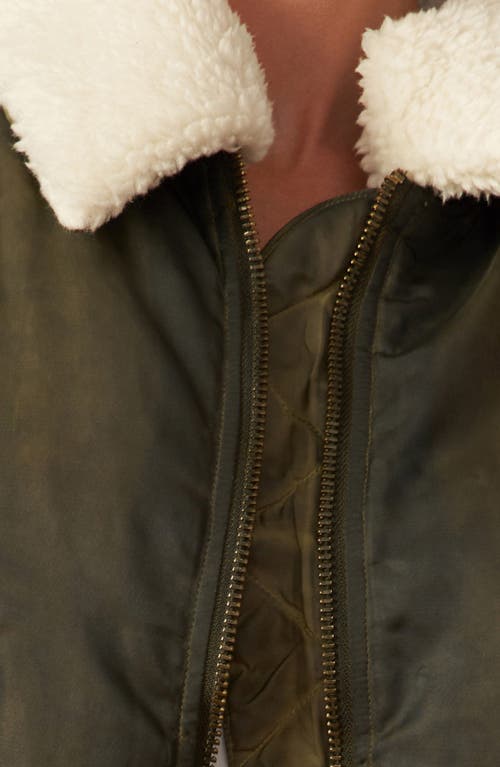 Flying Tomato In A Trance Faux Shearling Collar Bomber Jacket In Green