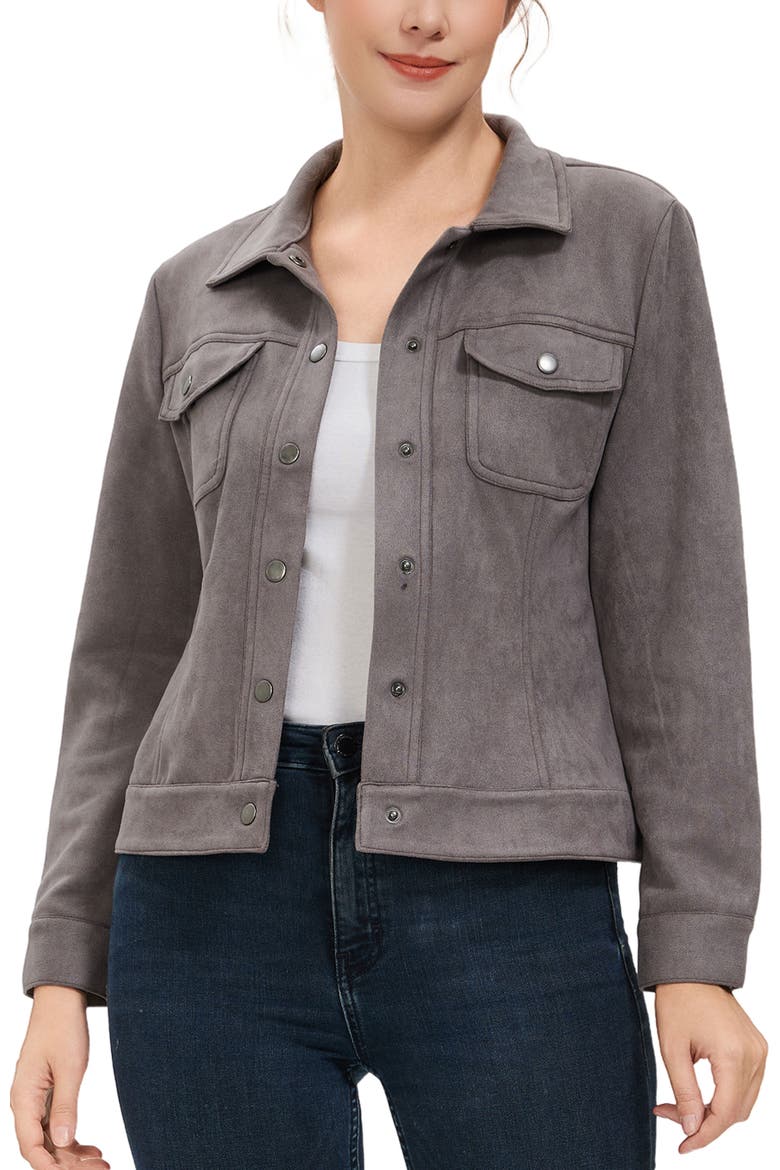 Women's Faux Suede Trucker Jacket, Main, color, Gray