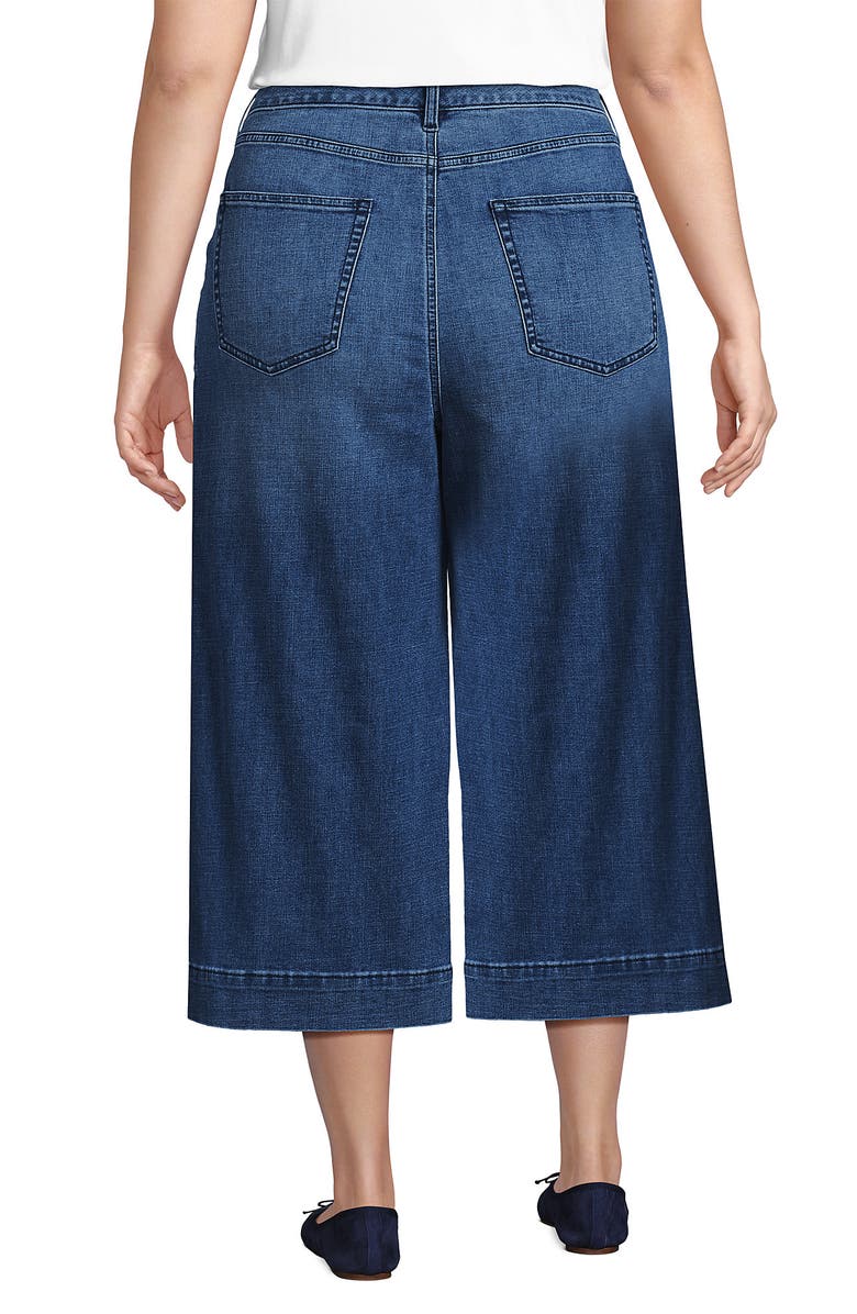 Lands' End Denim Mid Rise Wide Leg Culotte Jeans, Alternate, color, Indigo Tide Blue