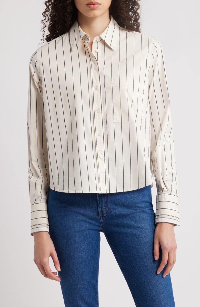 BOSS Brielle 1 Monday Stripe Crop Button-Up Shirt, Main, color, 