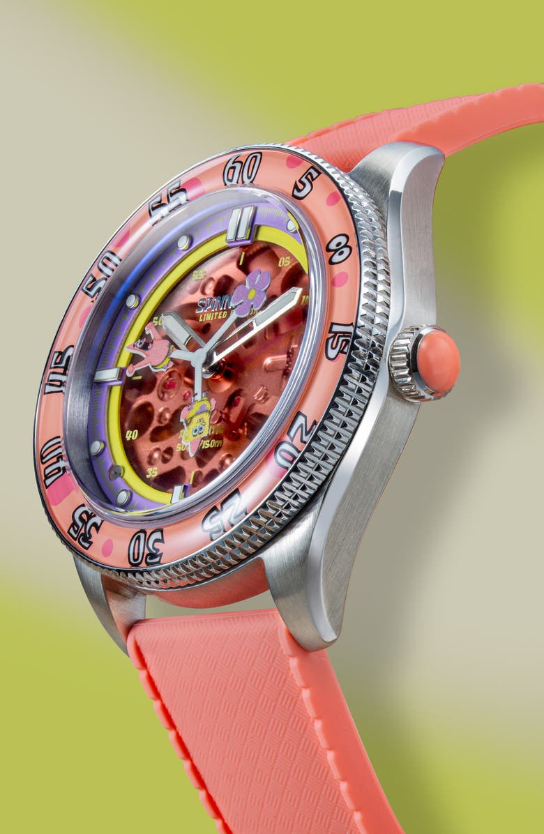 SPINNAKER x SpongeBob SquarePants Croft Midsize Automatic Rubber Strap Watch, 40mm, Alternate, color,