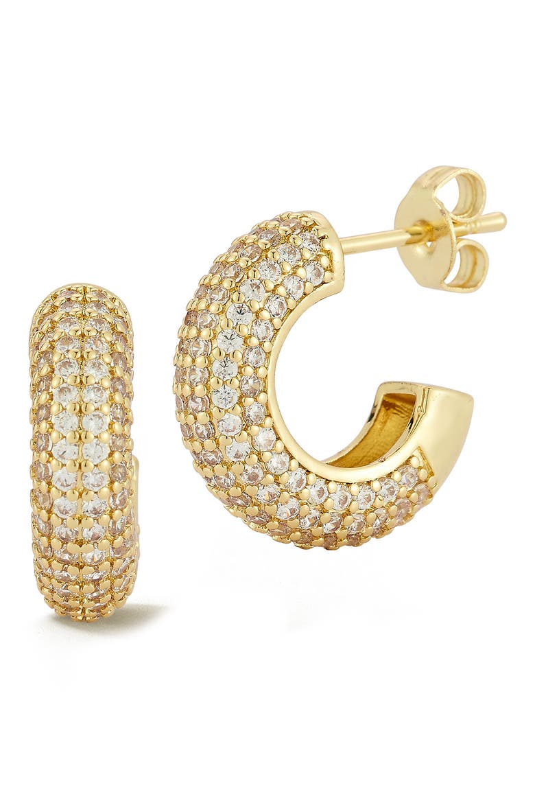 Pavé Cubic Zirconia Hoop Earrings, Main, color, GOLD