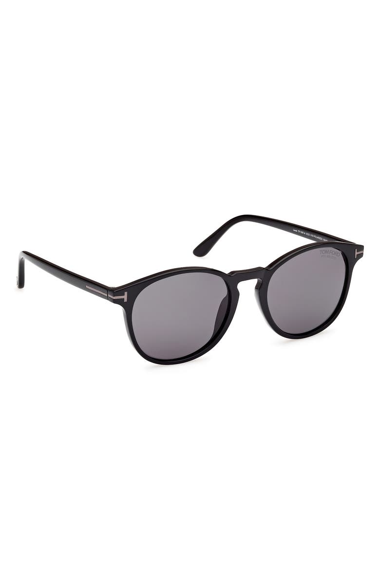 TOM FORD 53mm Round Sunglasses, Alternate, color, Shiny Black / Smoke Polarized
