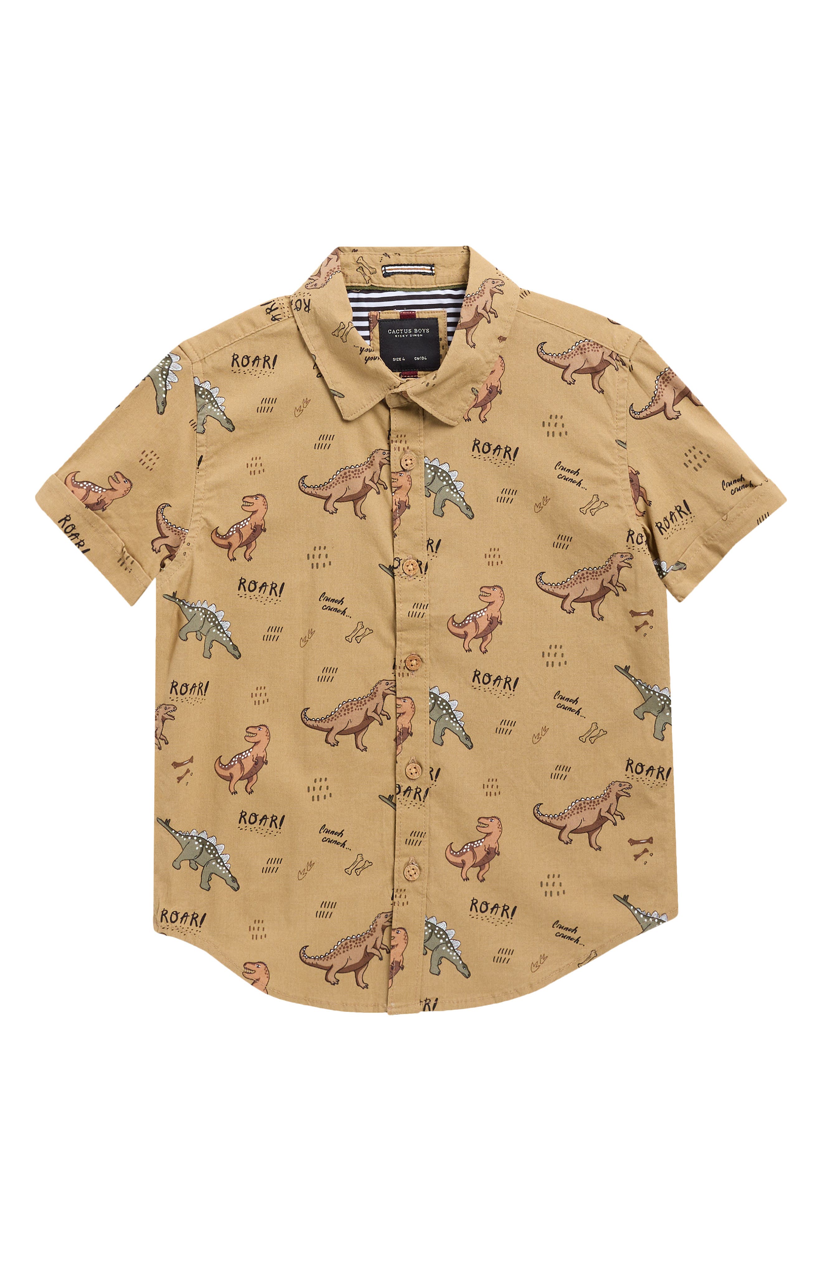 DENIM AND FLOWER Kids' Roar Dinos Short Sleeve Button-Up Shirt