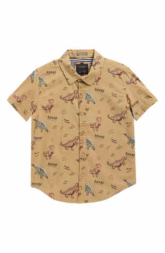 DENIM AND FLOWER Kids' Roar Dinos Short Sleeve Button-Up Shirt