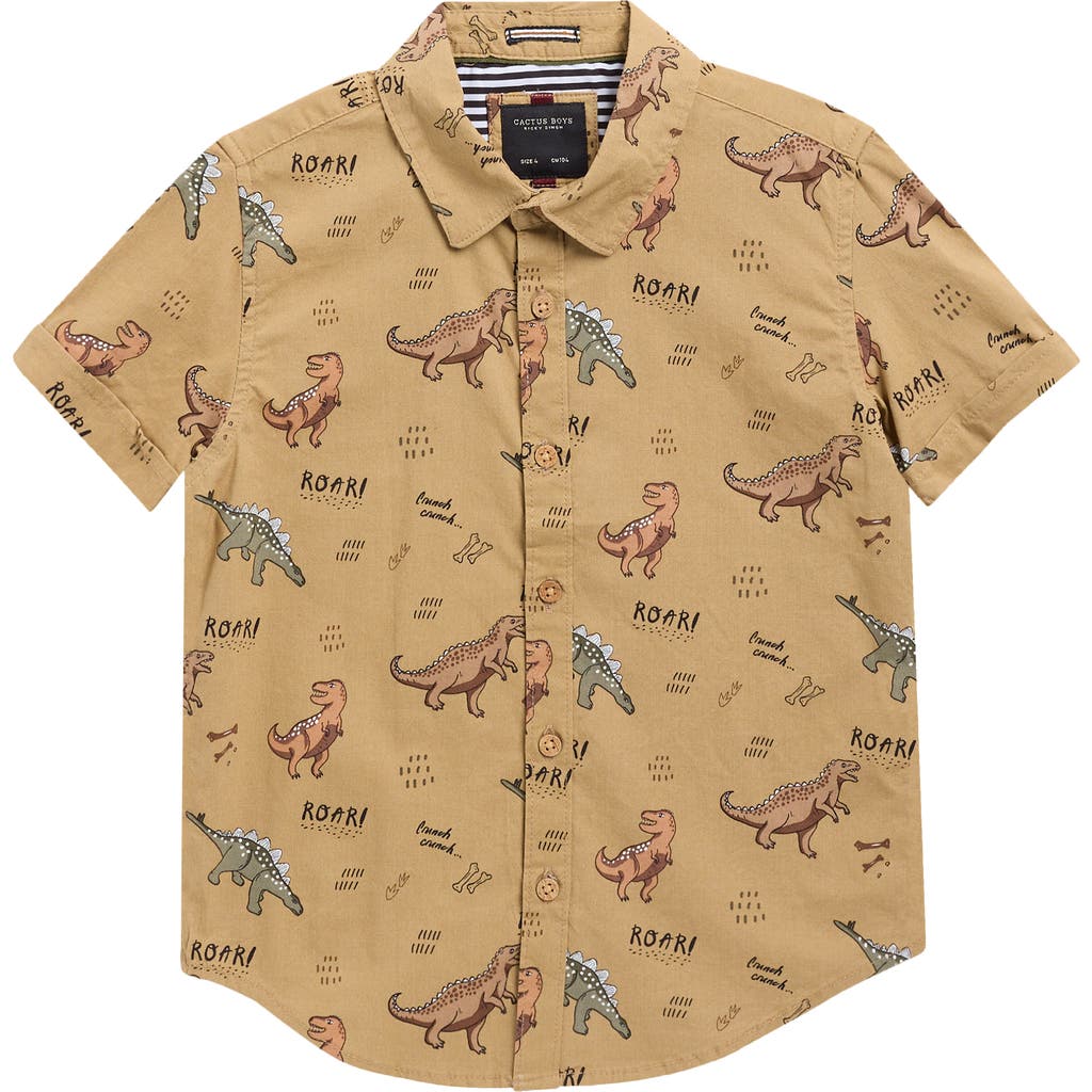Denim And Flower Kids' Roar Dinos Short Sleeve Button-up Shirt In Brown