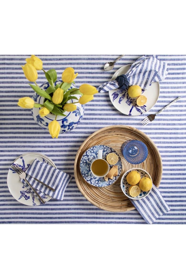 Linen Tablecloth - Amalfi Stripe, Alternate, color, Navy and White