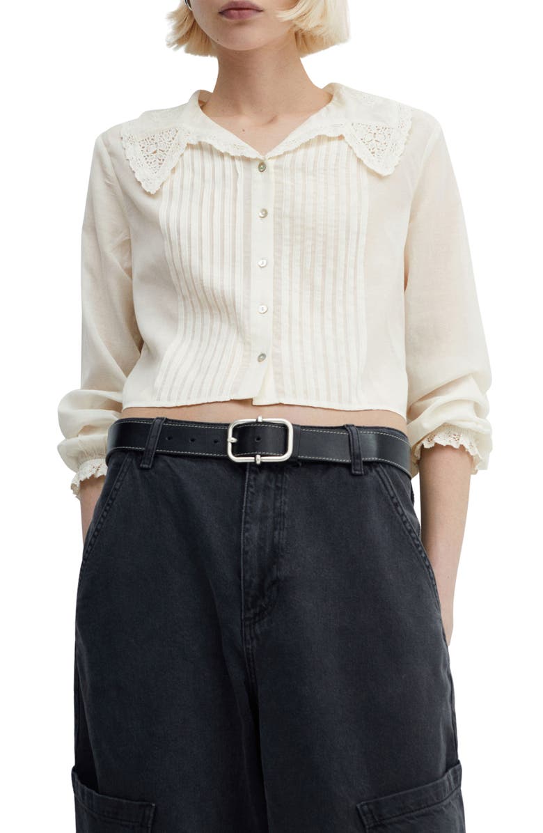 MANGO Lace Trim Pintuck Shirt, Main, color, 