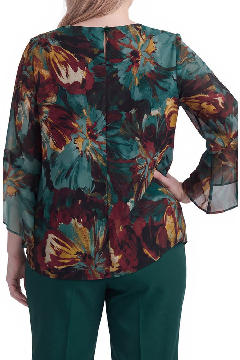 Ruffle Sleeve Floral Print Blouse, Alternate, color, EVERGREEN MULTI