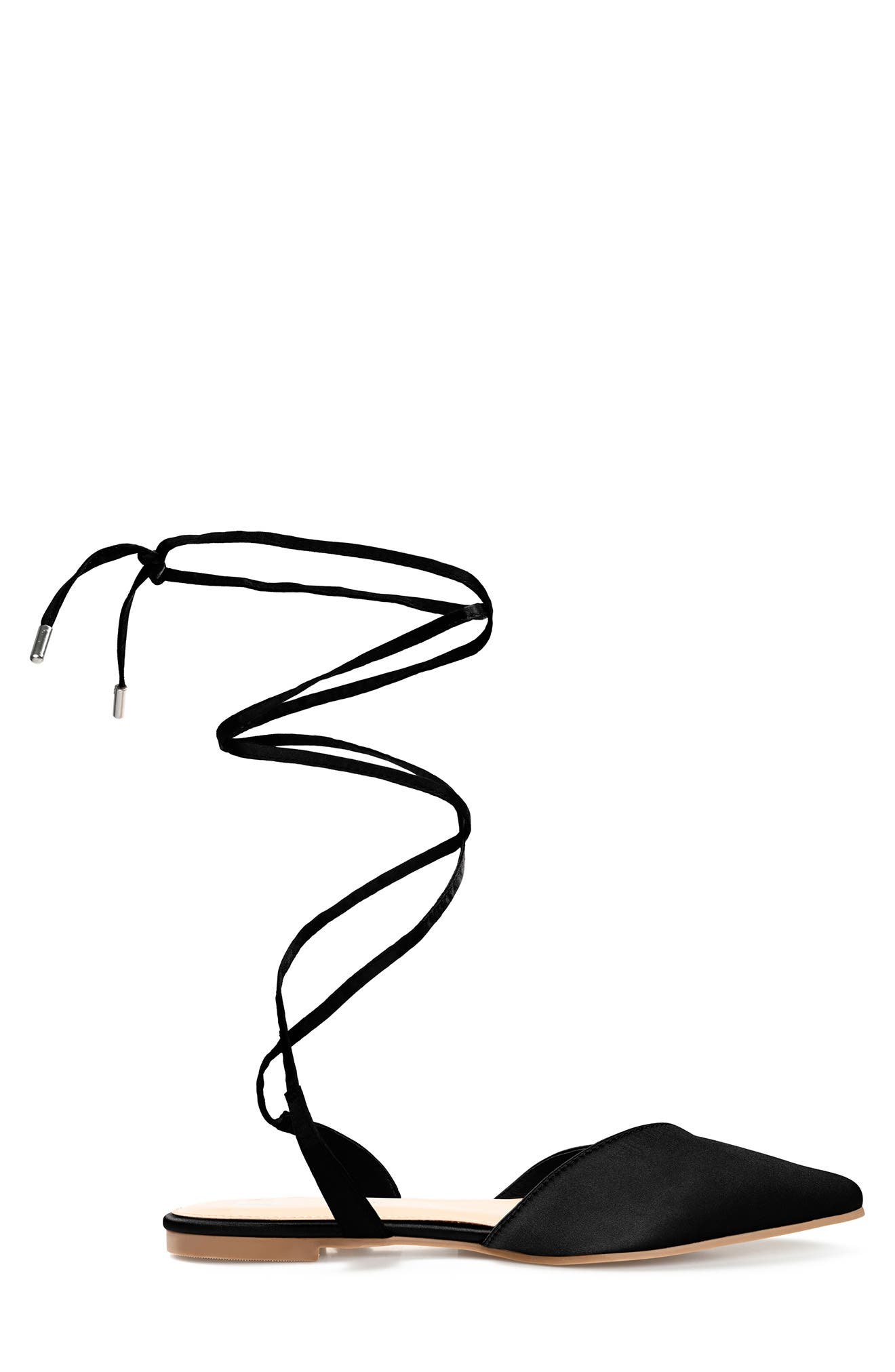 Journee Collection Lace-up Pointed-toe Flat, Alternate, color, Black